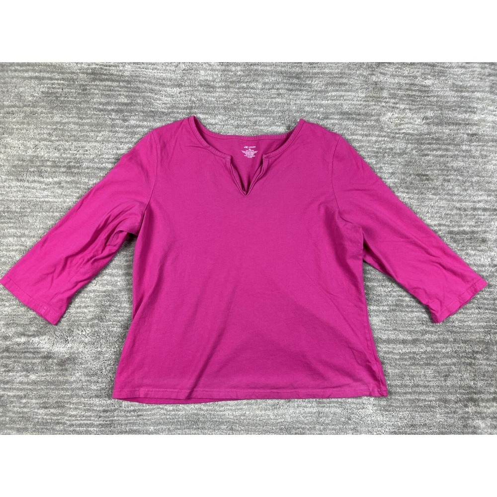 JK Intimates Top Womens XL Pink Magenta Split Neck 3/4 Sleeve Cotton Casual 42"